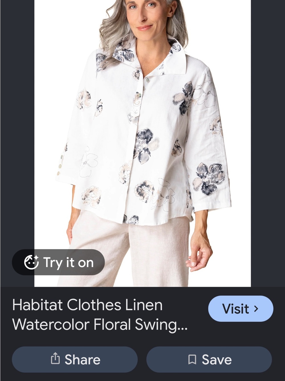 Habitat White Linen Watercolor Floral Button-Front Shirt